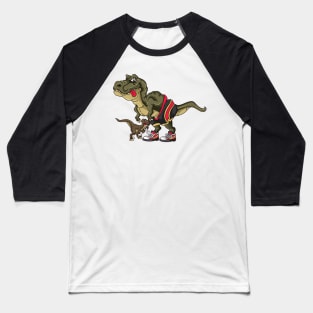 Funny Trex Trying to Tie Laces Velociraptor Baseball T-Shirt